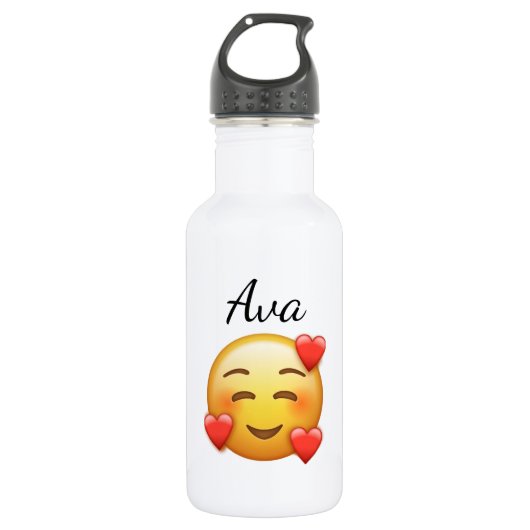 Persoonlijke naam waterfles met hartjes emoji (Voorkant)