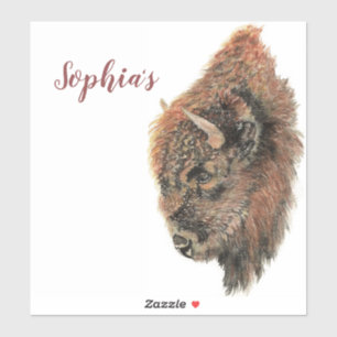 Persoonlijke naam Waterverf Buffalo, Bizon Dier Sticker