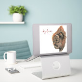 Persoonlijke naam Waterverf Buffalo, Bizon Dier Sticker (Laptop op bureau)
