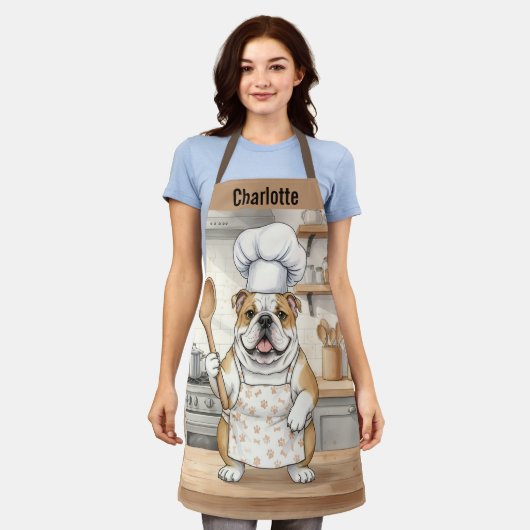 Persoonlijke naam waterverf Bulldog Chef Schort (Gedragen)