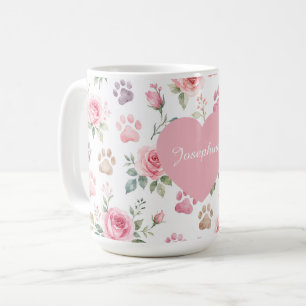 Persoonlijke naam waterverf roos & pootafdruk  koffiemok