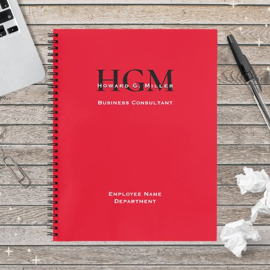 Persoonlijke naam werknemer Monogram Logo Red Blac Notitieboek