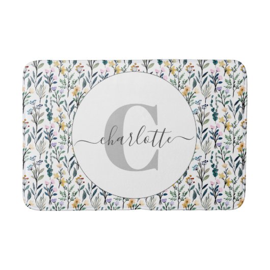 Persoonlijke naam Wilde Bloem Botanische Monogram Badmat (Voorkant)