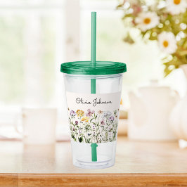 Persoonlijke Naam Wilde Bloementuin Acryl Drinkbeker