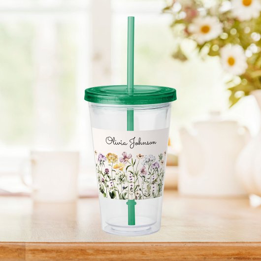 Persoonlijke Naam Wilde Bloementuin Acryl Drinkbeker