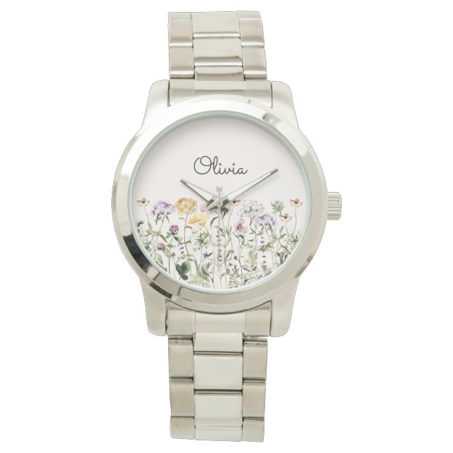 Persoonlijke naam Wilde Bloementuin Horloge (Voorkant)