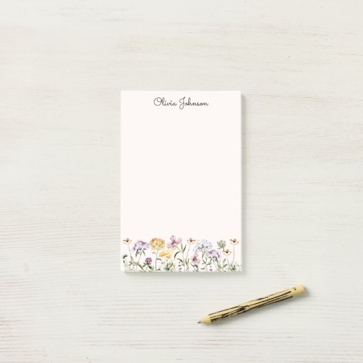 Persoonlijke Naam Wilde Bloementuin Post-it® Notes (Op bureau)
