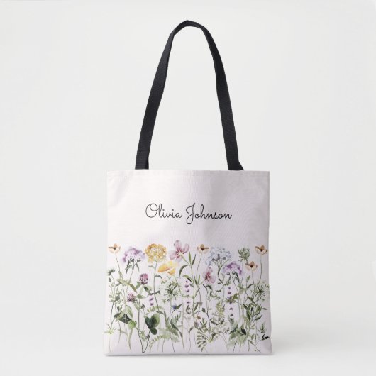 Persoonlijke naam Wilde Bloementuin Tote Bag (Voorkant)
