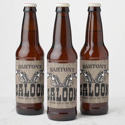 Persoonlijke naam Wilde West Pistool Revolver Salo Bier Etiket