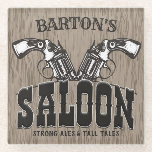 Persoonlijke naam Wilde West Pistool Revolver Salo Glazen Onderzetter