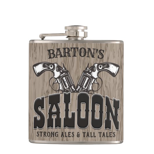 Persoonlijke naam Wilde West Pistool Revolver Salo Heupfles (Voorkant)