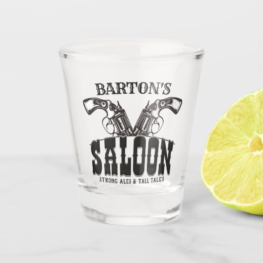 Persoonlijke naam Wilde West Pistool Revolver Salo Shot Glas (Voorkant)