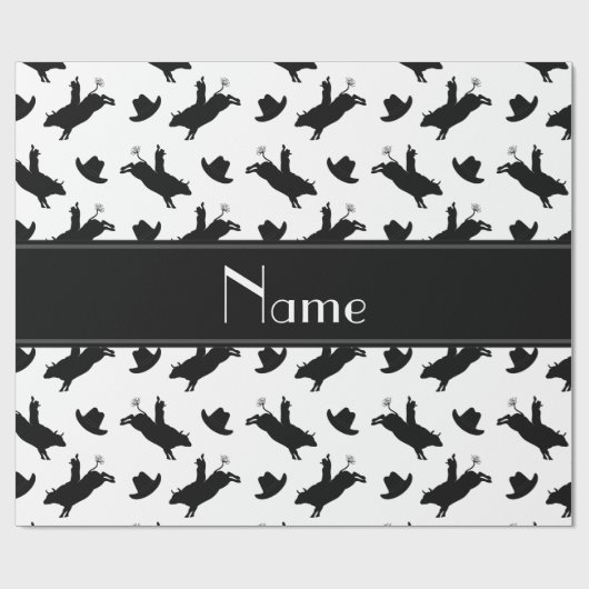 Persoonlijke naam wit rodeo stier die patroon met  cadeaupapier (Vlak)