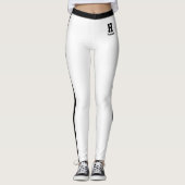 Persoonlijke naam wit zwart monogram strepen leggings (Voorkant)