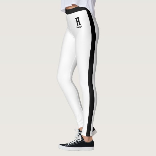 Persoonlijke naam wit zwart monogram strepen leggings (Links)