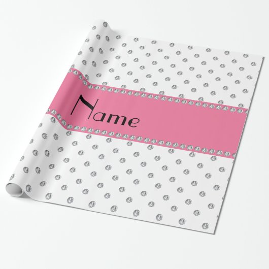 Persoonlijke naam witte diamanten cadeaupapier (Uitgerold)