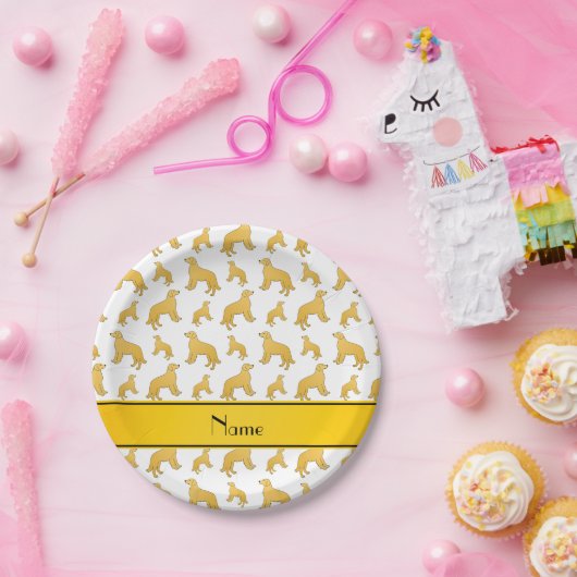 Persoonlijke naam Witte honden met goudkoorts Papieren Bordje (Feest)