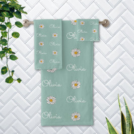 Persoonlijke naam witte madeliefjes bloempatroon bad handdoek