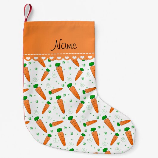 Persoonlijke naam witte oranje wortelen kleine kerstsok (Voorkant)