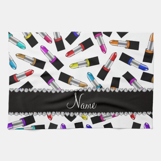 Persoonlijke naam witte regenbooglippenstift theedoek (Horizontaal)