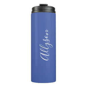 Persoonlijke naam witte script verticaal, med blau thermosbeker