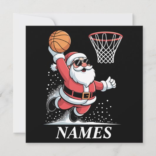 Persoonlijke naam Xmas Kerstman Dunking Basketbal Feestdagenkaart (Voorkant)