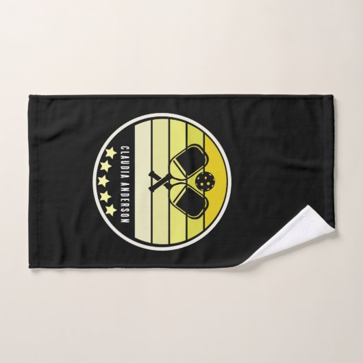 Persoonlijke naam Yellow Pickleball Paddle Black Handdoek (Handdoek)