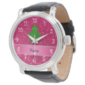 Persoonlijke naam zee schildpad roze glitter horloge (Gekanteld)