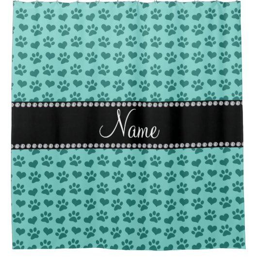 Persoonlijke naam zeelui, groene harten en poten douchegordijn (Voorkant)