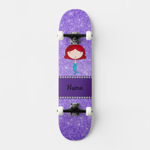 Persoonlijke naam zeemeermin paarse glitter skateboard