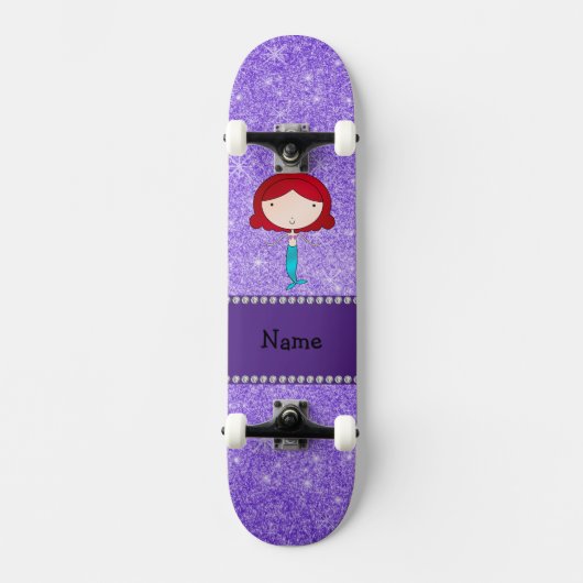 Persoonlijke naam zeemeermin paarse glitter skateboard (Voorkant)