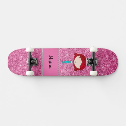 Persoonlijke naam zeemeermin roze glitter persoonlijk skateboard (Horizontaal)