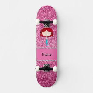 Persoonlijke naam zeemeermin roze glitter persoonlijk skateboard