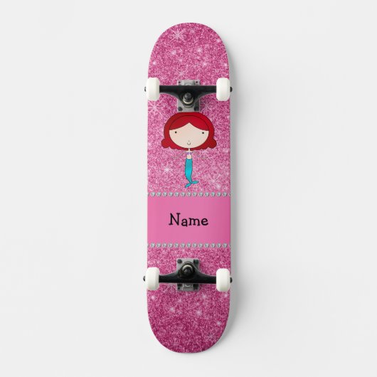 Persoonlijke naam zeemeermin roze glitter persoonlijk skateboard (Voorkant)