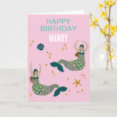 Persoonlijke naam zeemeermin sirene verjaardag kaart (Gele Bloem)