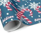 Persoonlijke naam Zeesnowflake Candy Cane Gift Cadeaupapier (Rol Hoek)