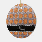 Persoonlijke naam zilveren glitterbasketballen keramisch ornament (Links)