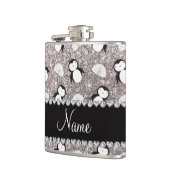 Persoonlijke naam zilverglitterpinguïns igloos heupfles (Links)