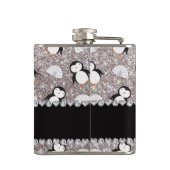 Persoonlijke naam zilverglitterpinguïns igloos heupfles (Achterkant)