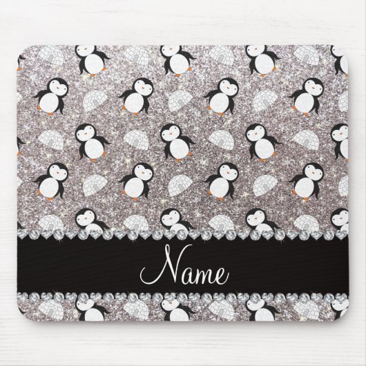 Persoonlijke naam zilverglitterpinguïns igloos muismat (Voorkant)