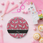 Persoonlijke naam zilverwolf fuchsia roze glitter papieren bordje (Feest)