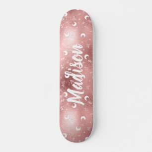 Persoonlijke naam Zuiver Roze Moon Roos Gold Chic Persoonlijk Skateboard