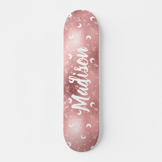 Persoonlijke naam Zuiver Roze Moon Roos Gold Chic Persoonlijk Skateboard (Voorkant)