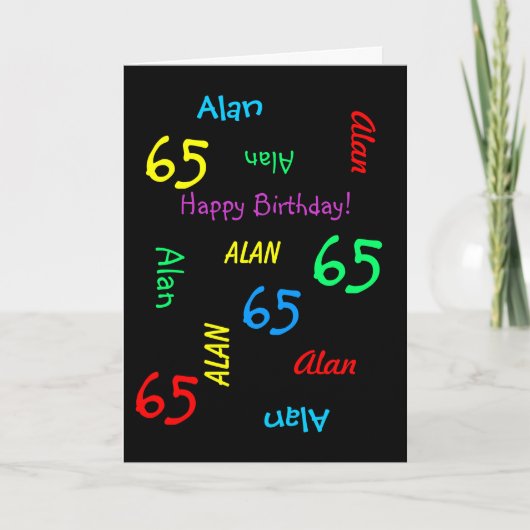 Persoonlijke naam, zwart, 65e geboortedag volwasse kaart (Voorkant)