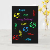 Persoonlijke naam, zwart, 65e geboortedag volwasse kaart (Gele Bloem)
