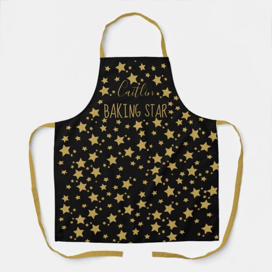 Persoonlijke naam zwart en Gold Star Baker Apron Schort (Voorkant)