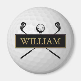 Persoonlijke naam zwart en goud golfbal magneet