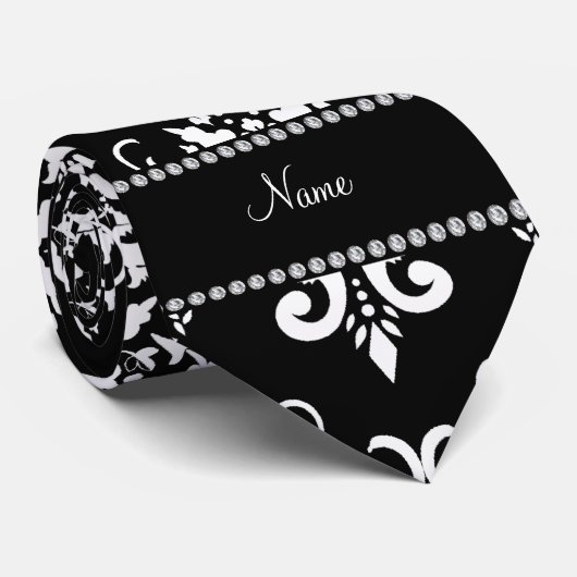 Persoonlijke naam zwart-wit demask stropdas (Opgerold)