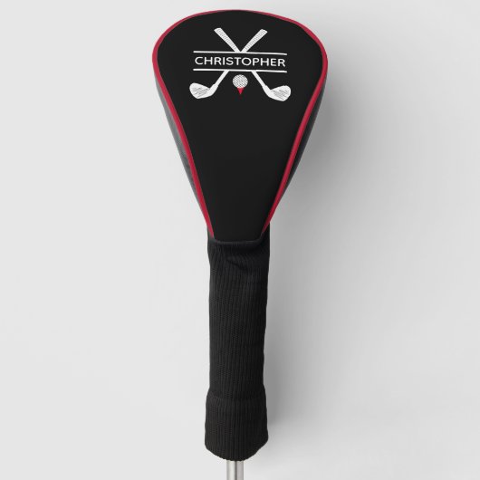 Persoonlijke naam zwart wit rood golfheadcover (Voorkant)