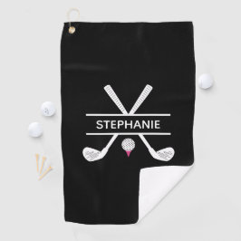 Persoonlijke naam zwart wit roze golfhanddoek